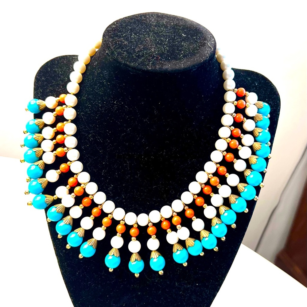 Vintage Egyptian Cleopatra Beaded Necklace - Faux Coral. Pearl and Turquoise